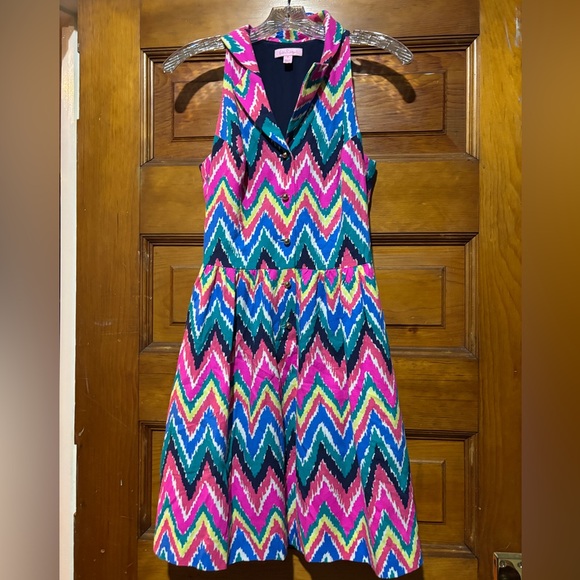 Lilly Pulitzer Sleeveless Sheath Dress Colorful Chevron Print Career Party SZ 0 - Picture 1 of 4